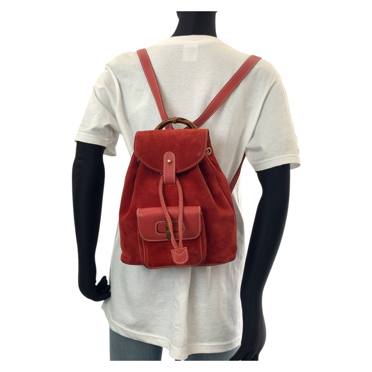 14882
GUCCI グッチ バンブー レッド ゴールド金具 スウェード / レザー 003 1956 0030 リュック・デイパック バックパック  レディース AB21