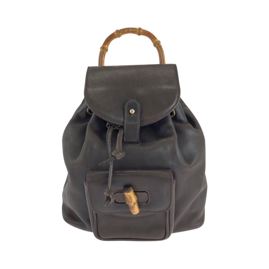 14883
GUCCI グッチ ヴィンテージ バンブー ダークブラウン ブラウン ゴールド金具 レザー 003 2852 リュックサック バックパック  レディース AB22