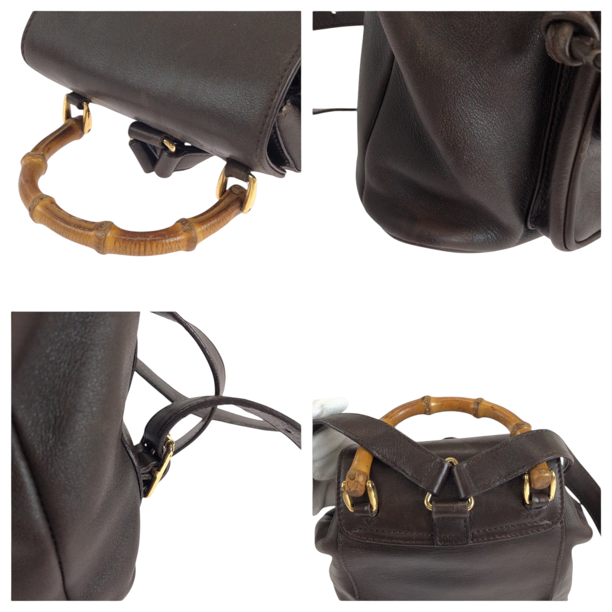 14883
GUCCI グッチ ヴィンテージ バンブー ダークブラウン ブラウン ゴールド金具 レザー 003 2852 リュックサック バックパック  レディース AB22