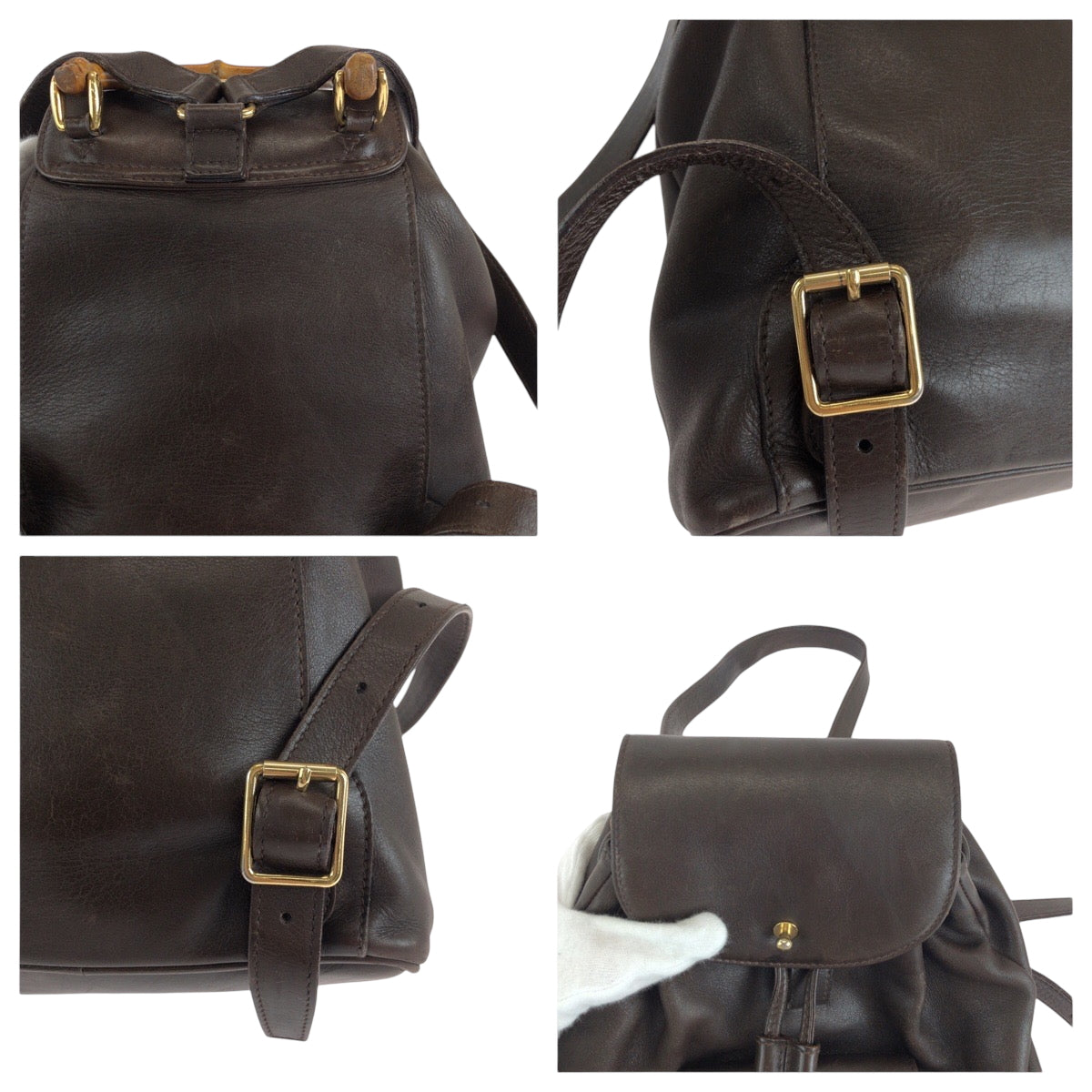 14883
GUCCI グッチ ヴィンテージ バンブー ダークブラウン ブラウン ゴールド金具 レザー 003 2852 リュックサック バックパック  レディース AB22