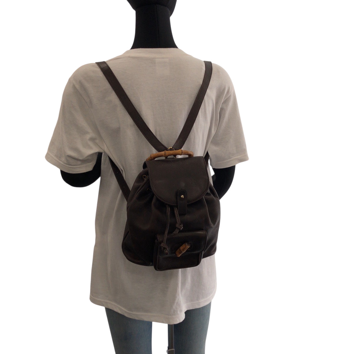 14883
GUCCI グッチ ヴィンテージ バンブー ダークブラウン ブラウン ゴールド金具 レザー 003 2852 リュックサック バックパック  レディース AB22