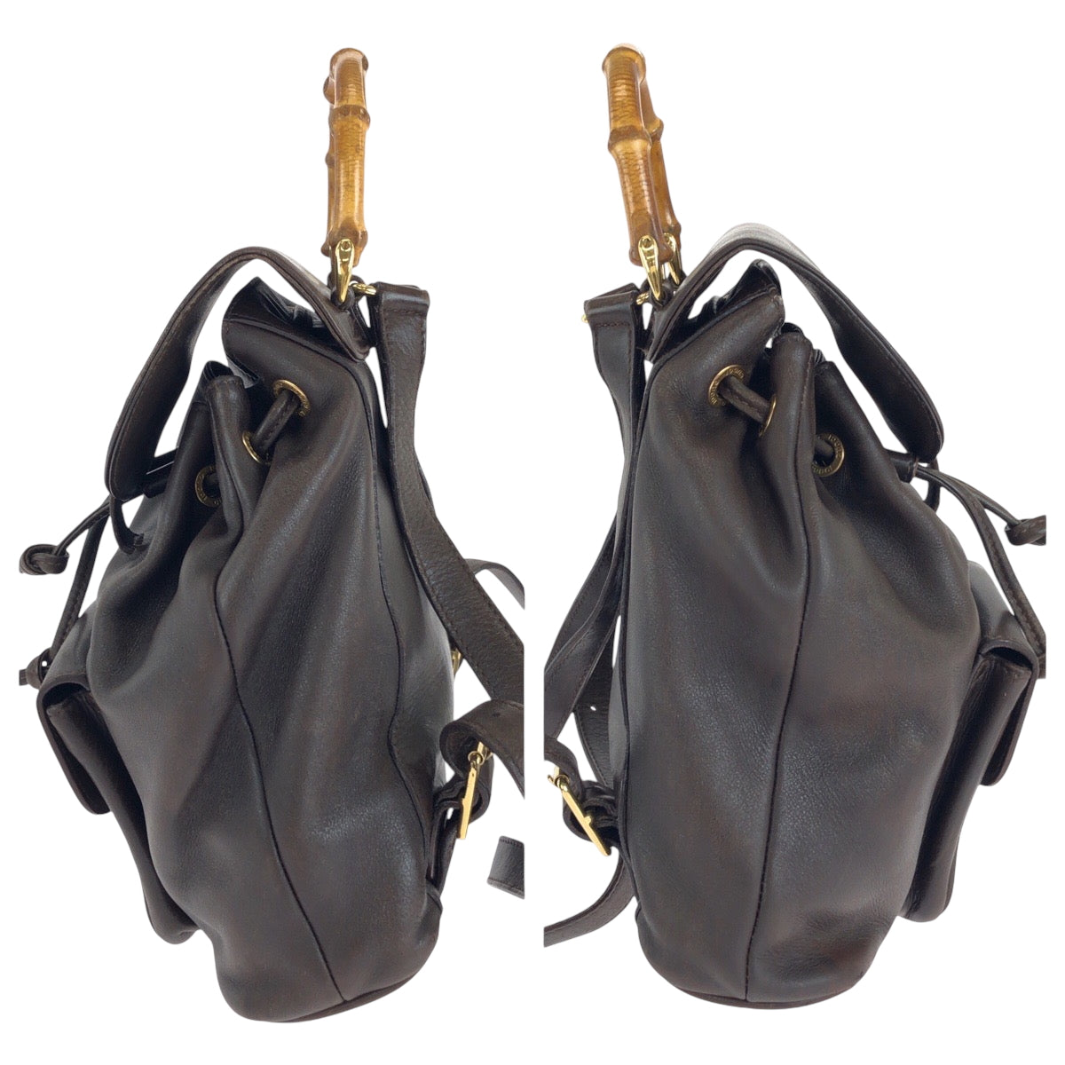 14883
GUCCI グッチ ヴィンテージ バンブー ダークブラウン ブラウン ゴールド金具 レザー 003 2852 リュックサック バックパック  レディース AB22
