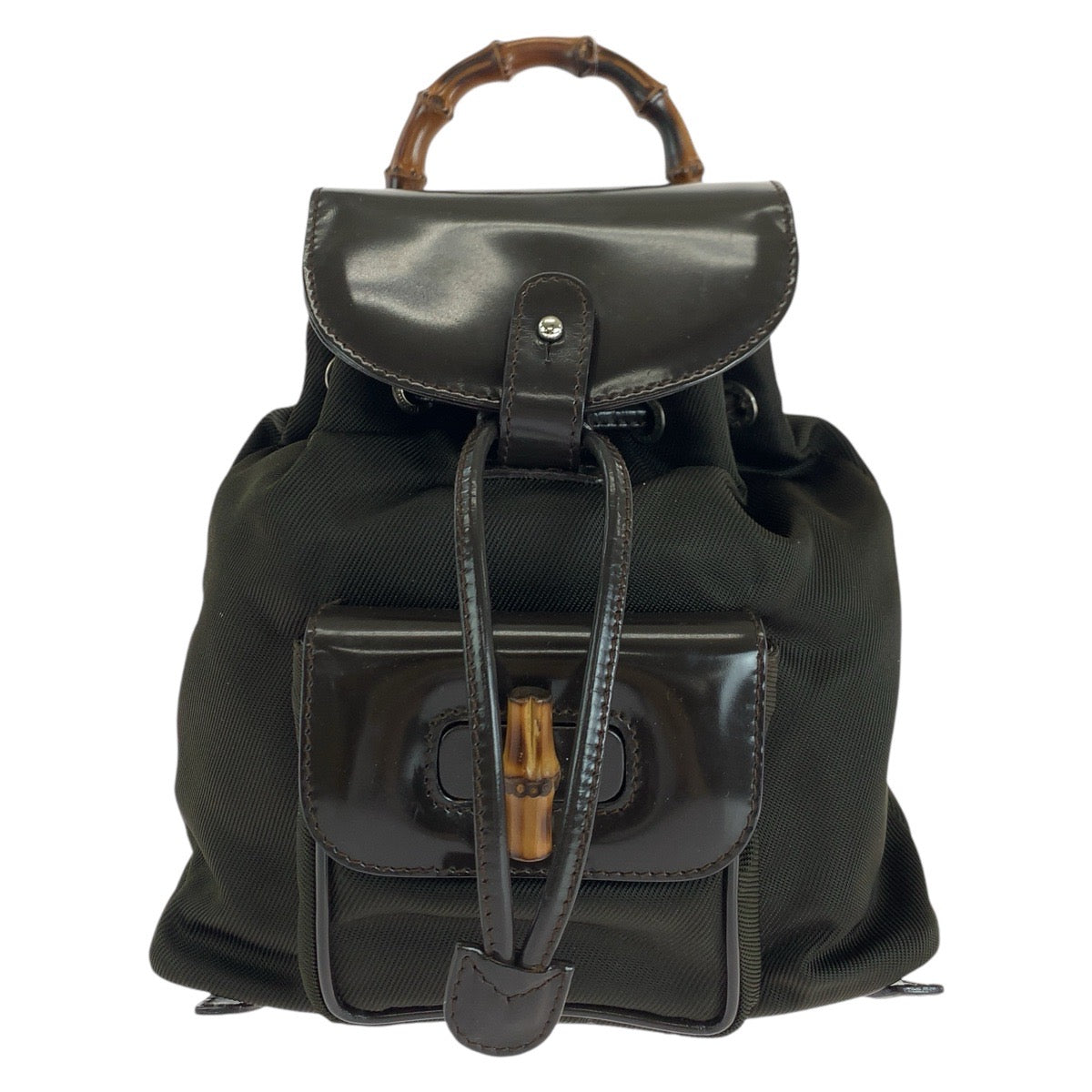 14885
 GUCCI Bamboo Brown Silver Hardware Canvas/Enamel 003 1998 0030 Backpack/Daypack Backpack for Women
