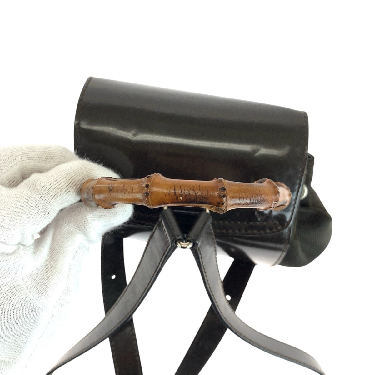 14885
 GUCCI Bamboo Brown Silver Hardware Canvas/Enamel 003 1998 0030 Backpack/Daypack Backpack for Women