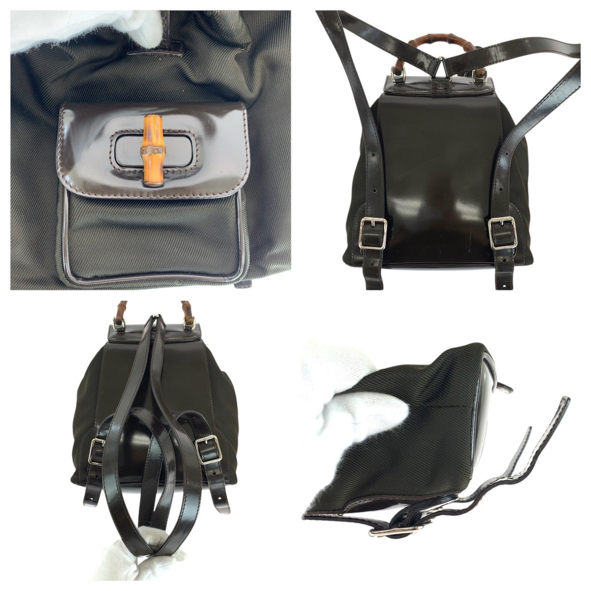 14885
 GUCCI Bamboo Brown Silver Hardware Canvas/Enamel 003 1998 0030 Backpack/Daypack Backpack for Women