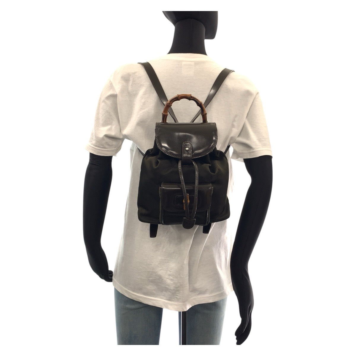 14885
 GUCCI Bamboo Brown Silver Hardware Canvas/Enamel 003 1998 0030 Backpack/Daypack Backpack for Women