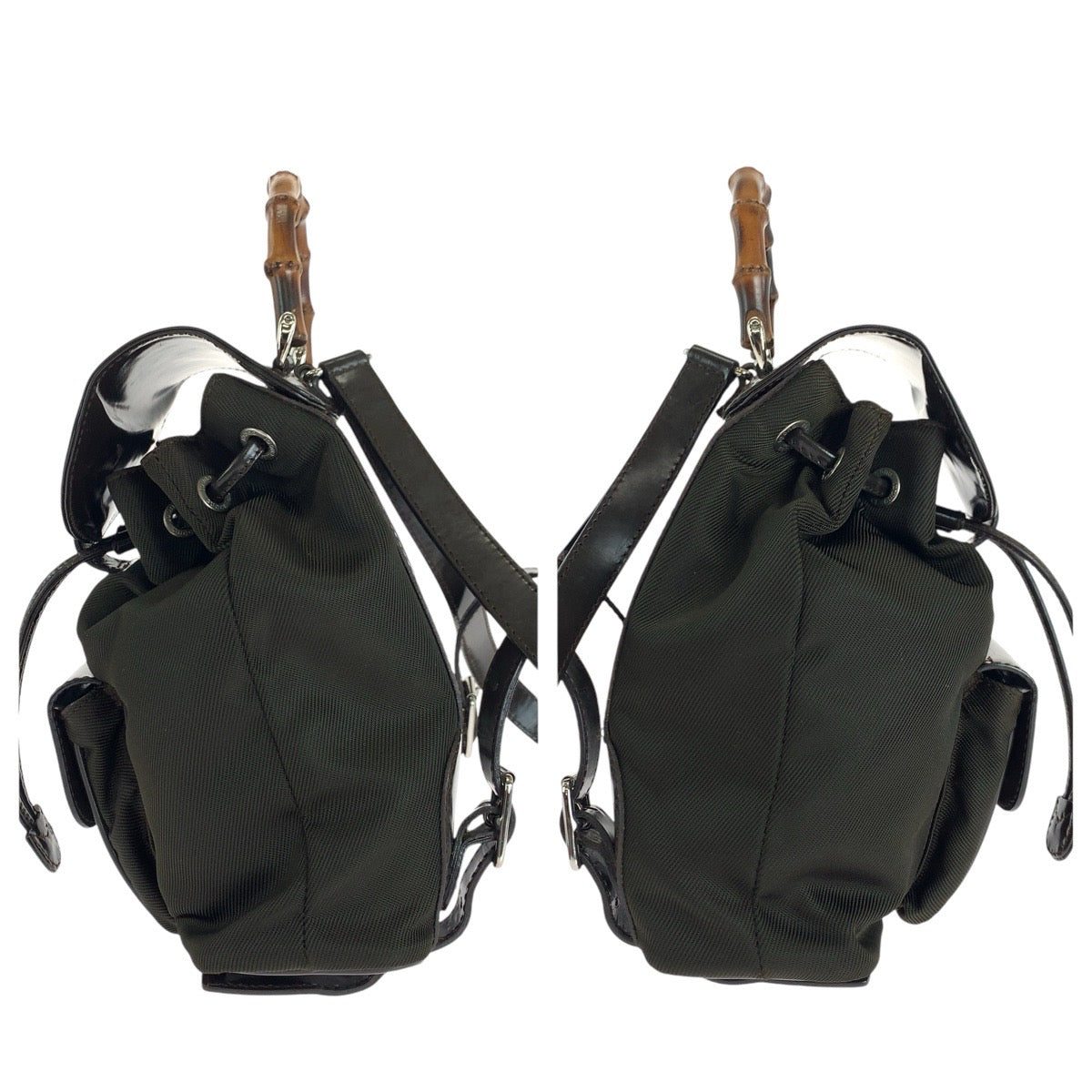 14885
 GUCCI Bamboo Brown Silver Hardware Canvas/Enamel 003 1998 0030 Backpack/Daypack Backpack for Women