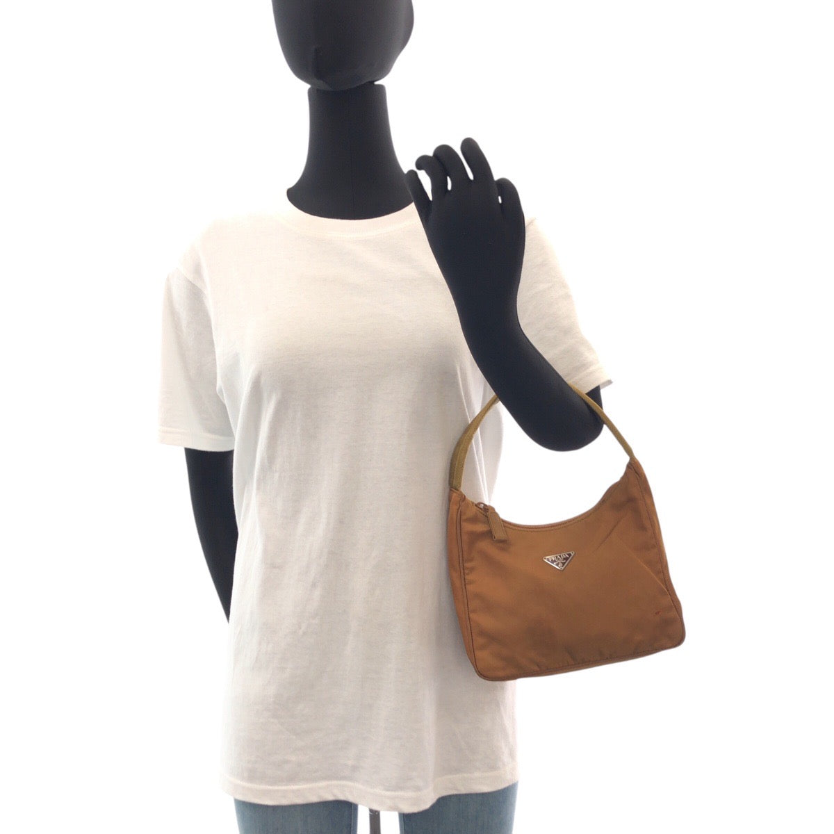 14887
PRADA プラダ テスート 三角ロゴプレート ブラウン シルバー金具 ナイロン ハンドバッグ  レディース