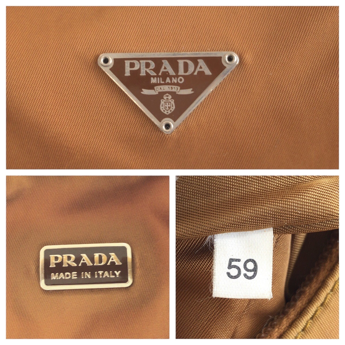 14887
PRADA プラダ テスート 三角ロゴプレート ブラウン シルバー金具 ナイロン ハンドバッグ  レディース