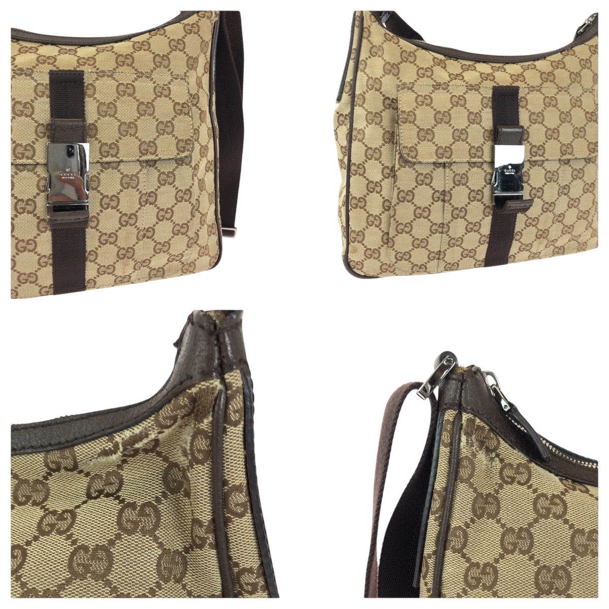 14889
GUCCI グッチ ベージュ ブラウン シルバー金具 GGキャンバス 131211 ショルダーバッグ 斜め掛け  レディース AB15