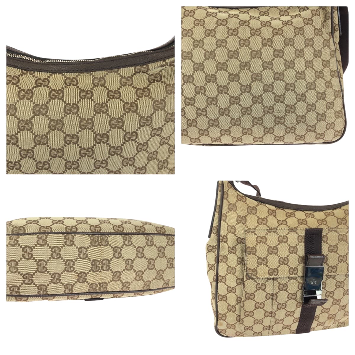 14889
GUCCI グッチ ベージュ ブラウン シルバー金具 GGキャンバス 131211 ショルダーバッグ 斜め掛け  レディース AB15