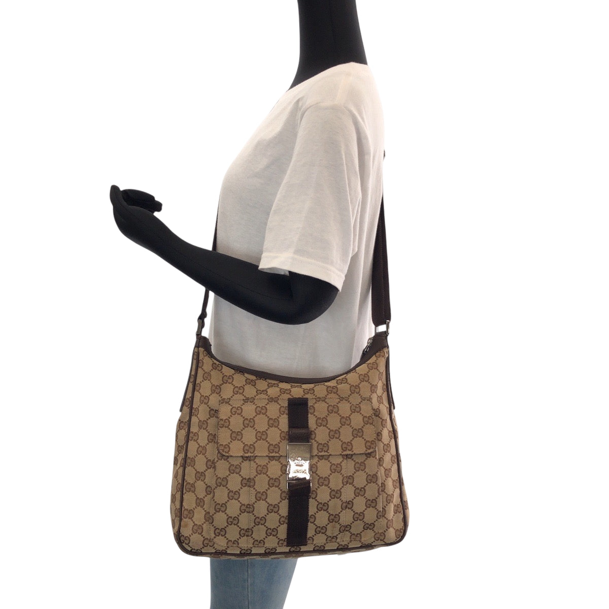 14889
GUCCI グッチ ベージュ ブラウン シルバー金具 GGキャンバス 131211 ショルダーバッグ 斜め掛け  レディース AB15