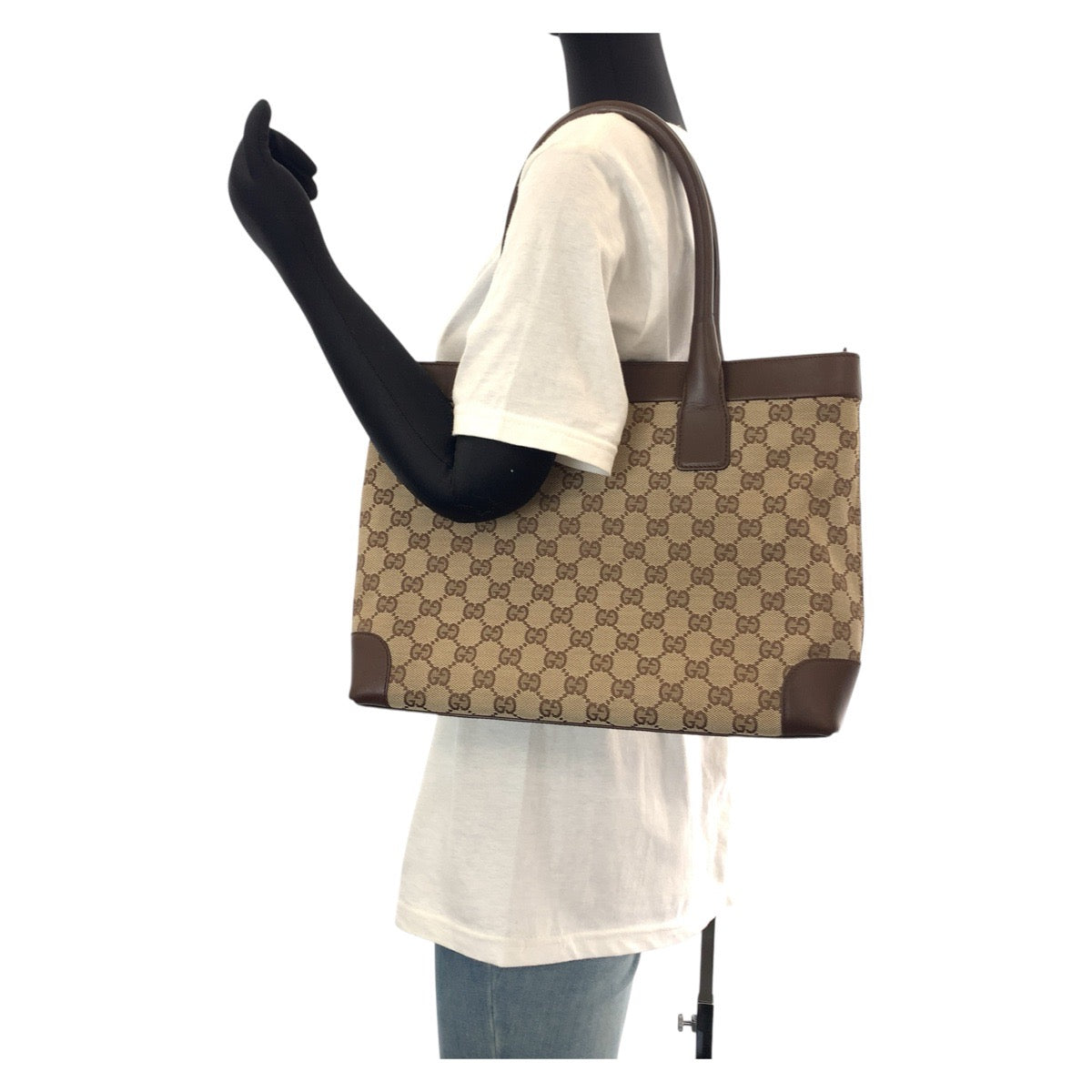 14890
GUCCI グッチ ブラウン ゴールド金具 GGキャンバス / レザー 33890 トートバッグ ショルダーバッグ  レディース