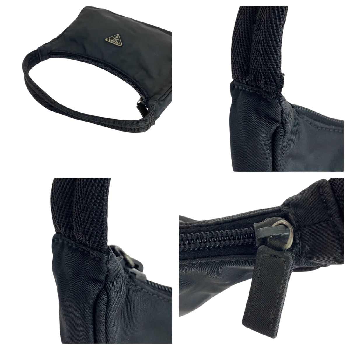 14891
PRADA プラダ テスート ホーボー 三角ロゴプレート ブラック 黒 シルバー金具 ナイロン ハンドバッグ アクセサリーポーチ  レディース