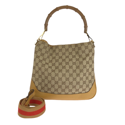 14892
GUCCI グッチ バンブー ブラウン ゴールド金具 GGキャンバス 001 4095 ショルダーバッグ ホーボー  レディース