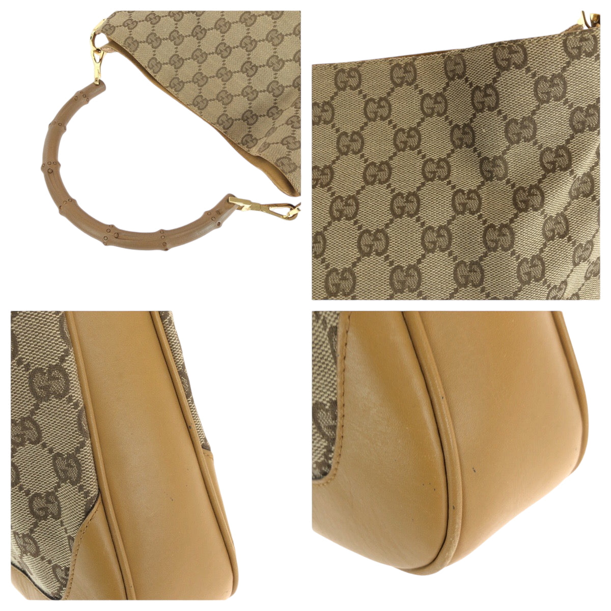 14892
GUCCI グッチ バンブー ブラウン ゴールド金具 GGキャンバス 001 4095 ショルダーバッグ ホーボー  レディース