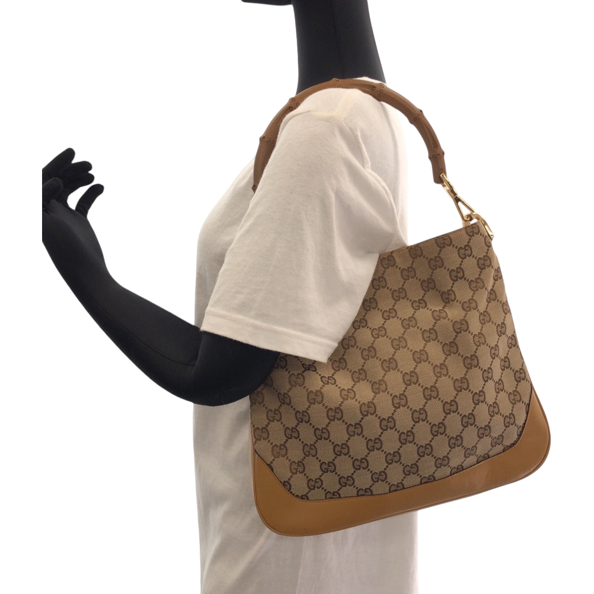 14892
GUCCI グッチ バンブー ブラウン ゴールド金具 GGキャンバス 001 4095 ショルダーバッグ ホーボー  レディース