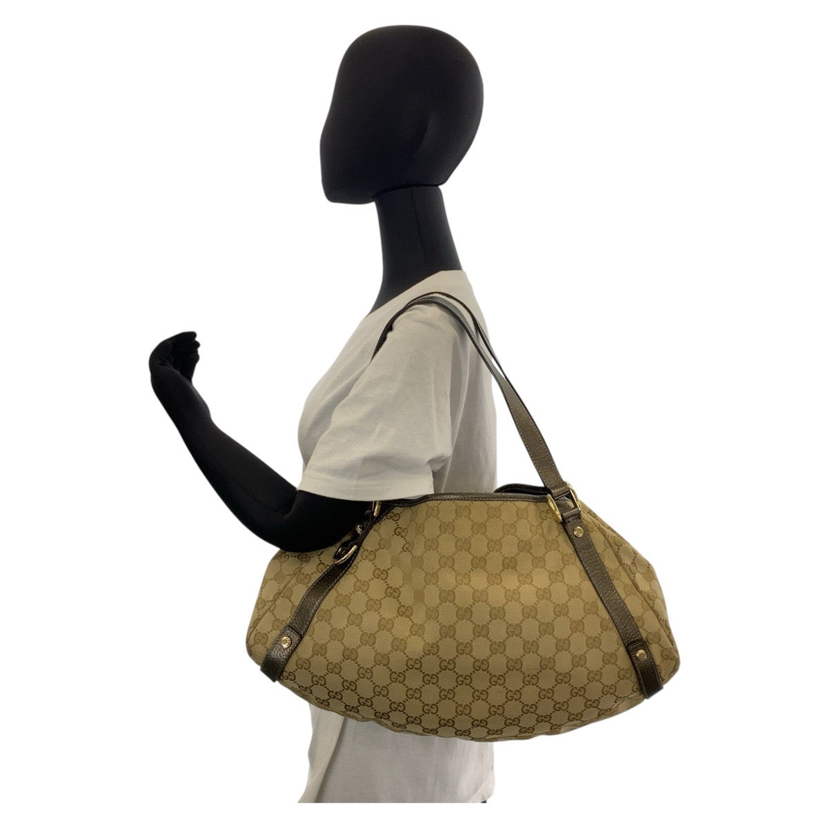 14893
GUCCI グッチ アビー ベージュ ゴールド金具 GGキャンバス / レザー 130736 トートバッグ ショルダーバッグ  レディース