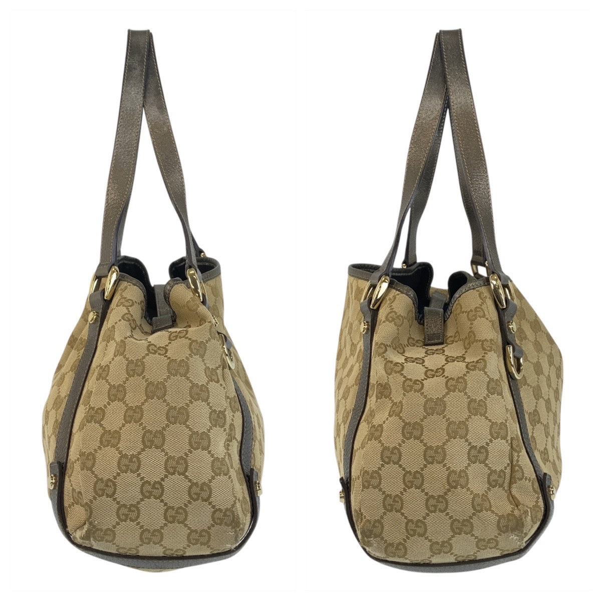 14893
GUCCI グッチ アビー ベージュ ゴールド金具 GGキャンバス / レザー 130736 トートバッグ ショルダーバッグ  レディース