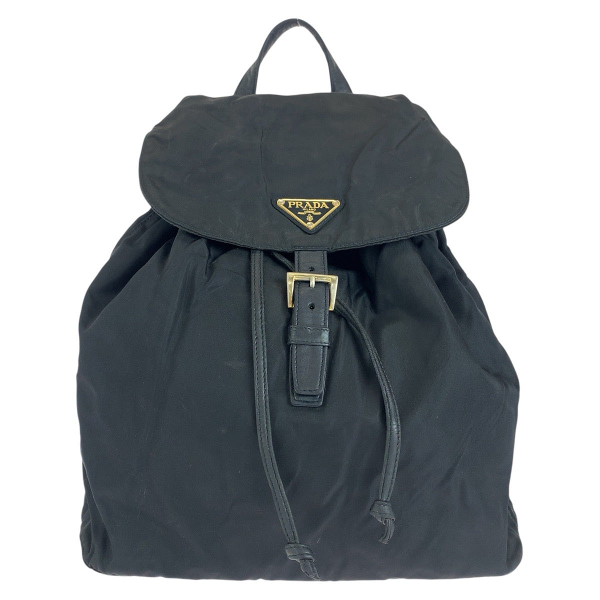 14896
PRADA プラダ テスート 三角ロゴプレート チェーンショルダー ブラック 黒 ゴールド金具 ナイロン / レザー リュック・デイパック バックパック  レディース