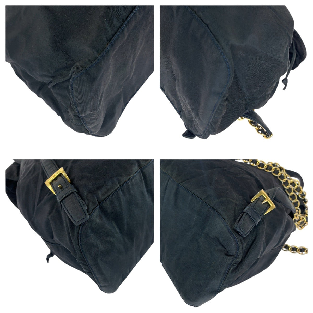 14896
PRADA プラダ テスート 三角ロゴプレート チェーンショルダー ブラック 黒 ゴールド金具 ナイロン / レザー リュック・デイパック バックパック  レディース