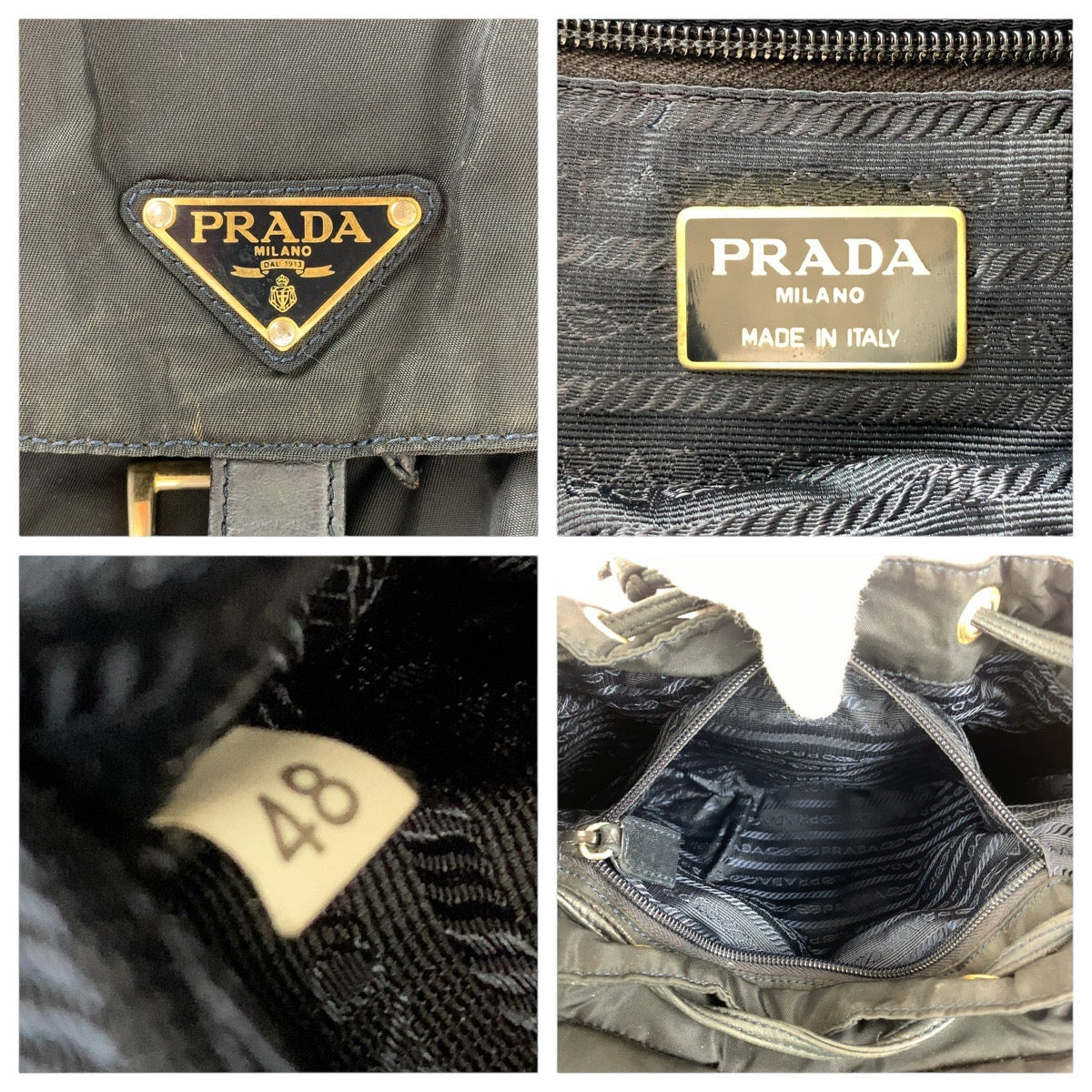 14896
PRADA プラダ テスート 三角ロゴプレート チェーンショルダー ブラック 黒 ゴールド金具 ナイロン / レザー リュック・デイパック バックパック  レディース