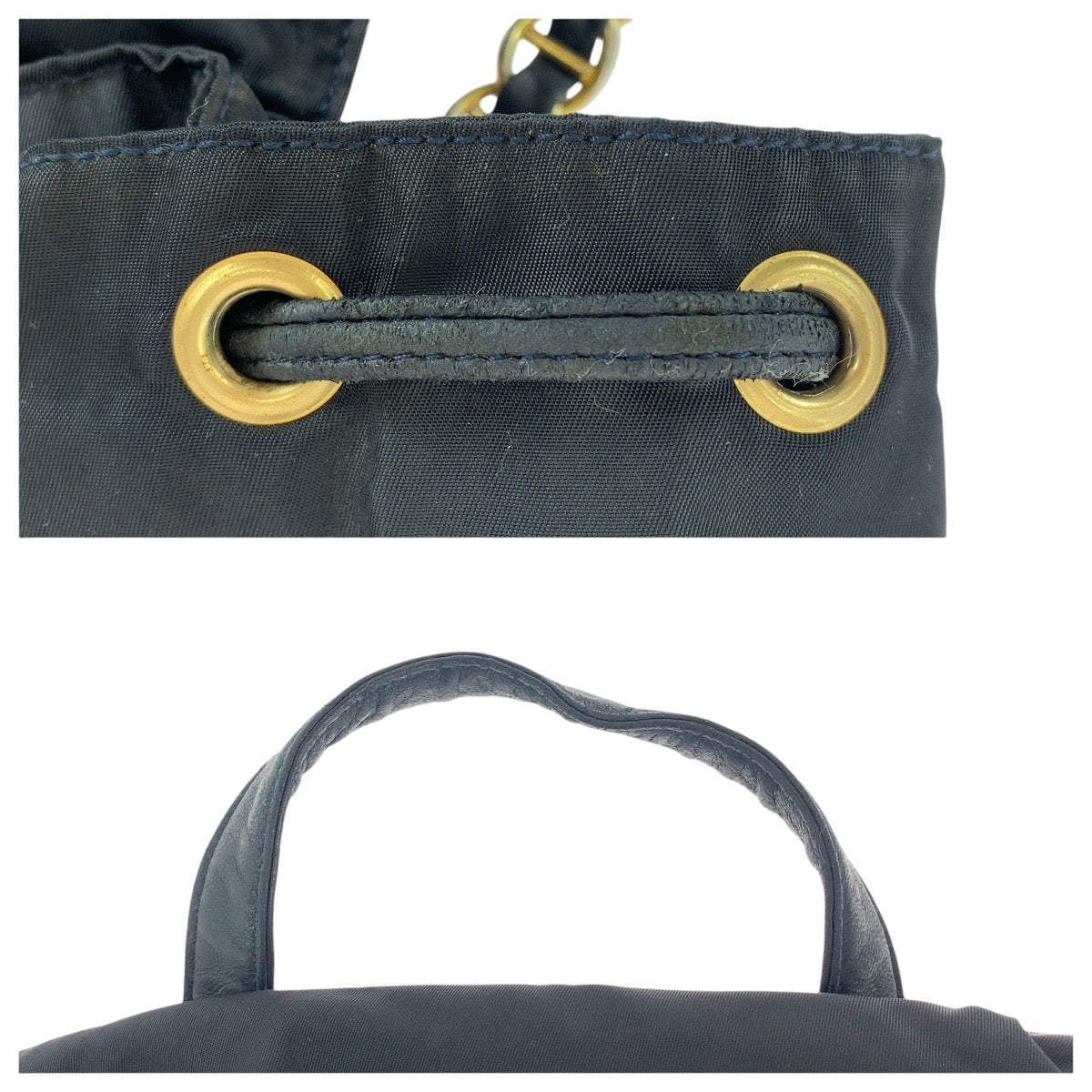 14896
PRADA プラダ テスート 三角ロゴプレート チェーンショルダー ブラック 黒 ゴールド金具 ナイロン / レザー リュック・デイパック バックパック  レディース