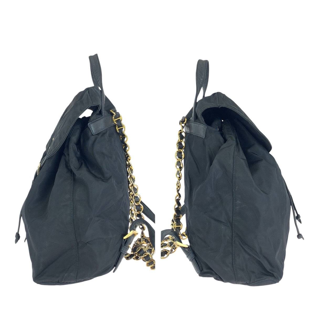 14896
PRADA プラダ テスート 三角ロゴプレート チェーンショルダー ブラック 黒 ゴールド金具 ナイロン / レザー リュック・デイパック バックパック  レディース