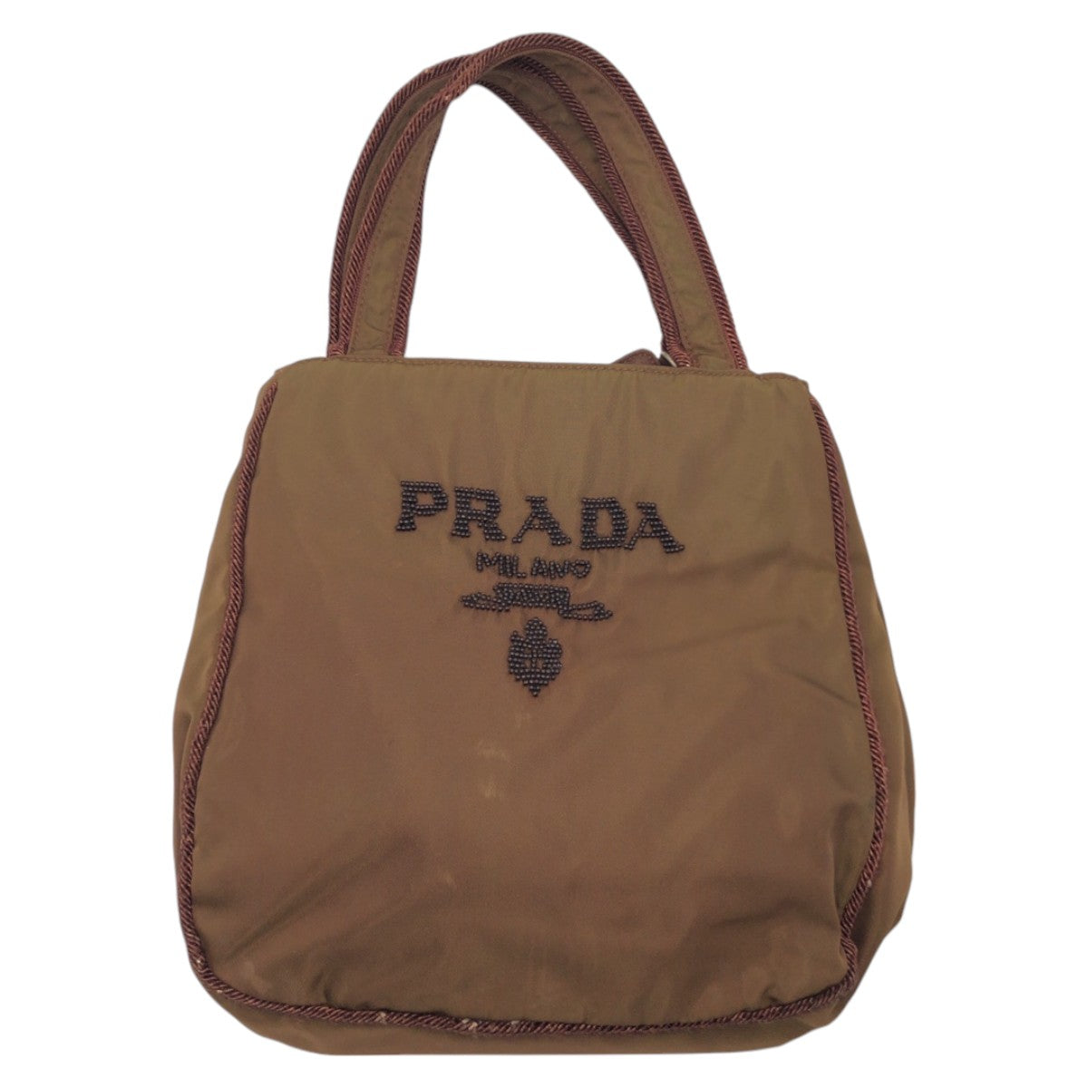 14901
PRADA プラダ ヴィンテージ テスート ビーズロゴ ブラウン ナイロン トートバッグ ハンドバッグ  レディース