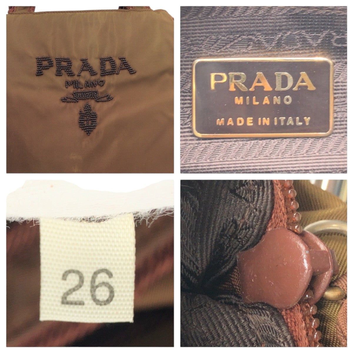 14901
PRADA プラダ ヴィンテージ テスート ビーズロゴ ブラウン ナイロン トートバッグ ハンドバッグ  レディース