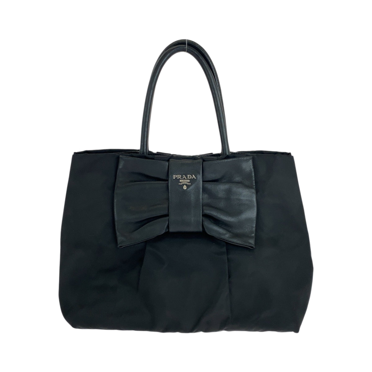 14904
PRADA プラダ テスート リボン 三角ロゴプレート ブラック 黒 シルバー金具 ナイロン BN1601 トートバッグ ハンドバッグ  レディース ABP27