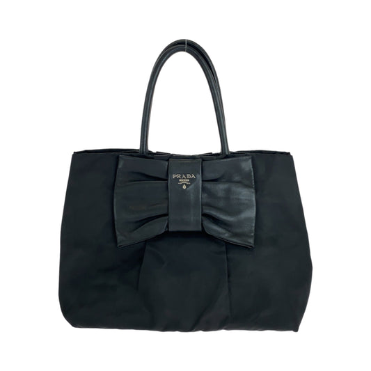 14904
PRADA プラダ テスート リボン 三角ロゴプレート ブラック 黒 シルバー金具 ナイロン BN1601 トートバッグ ハンドバッグ  レディース ABP27