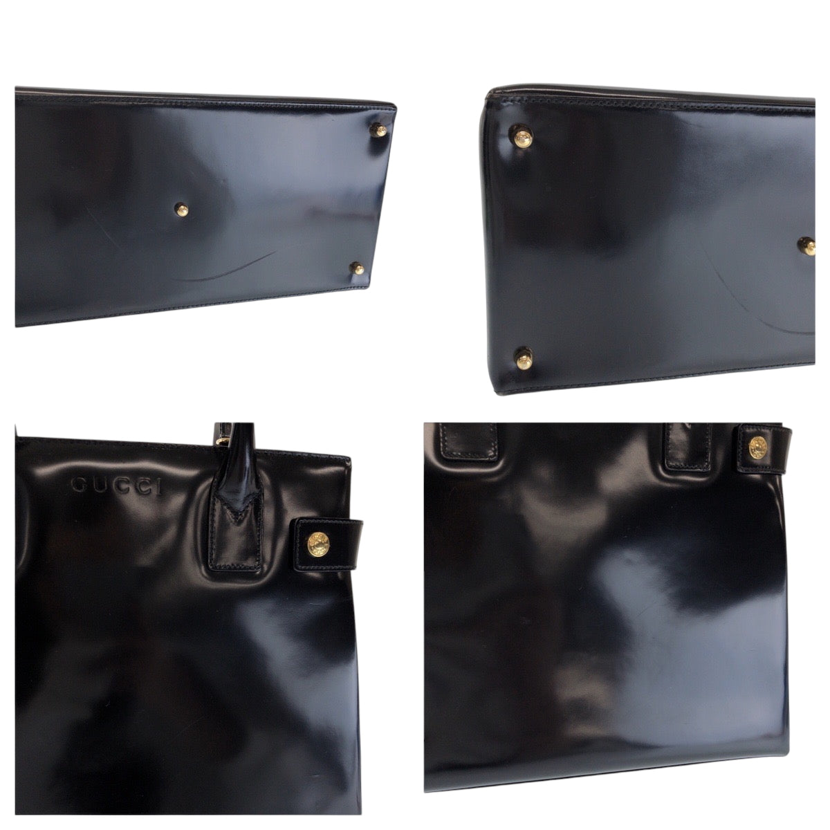 14906
GUCCI グッチ ブラック 黒 ゴールド金具 エナメル 000 1669 0503 トートバッグ ハンドバッグ  レディース