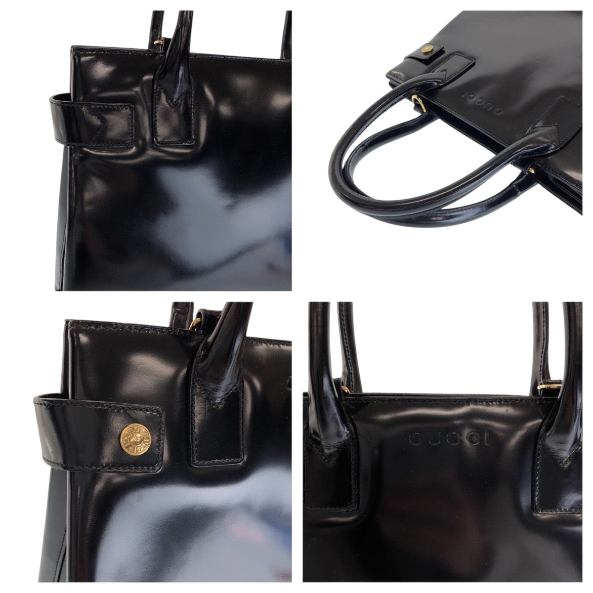 14906
GUCCI グッチ ブラック 黒 ゴールド金具 エナメル 000 1669 0503 トートバッグ ハンドバッグ  レディース