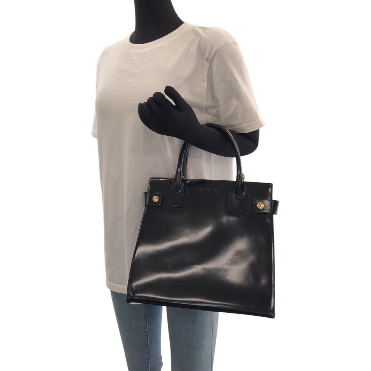 14906
GUCCI グッチ ブラック 黒 ゴールド金具 エナメル 000 1669 0503 トートバッグ ハンドバッグ  レディース
