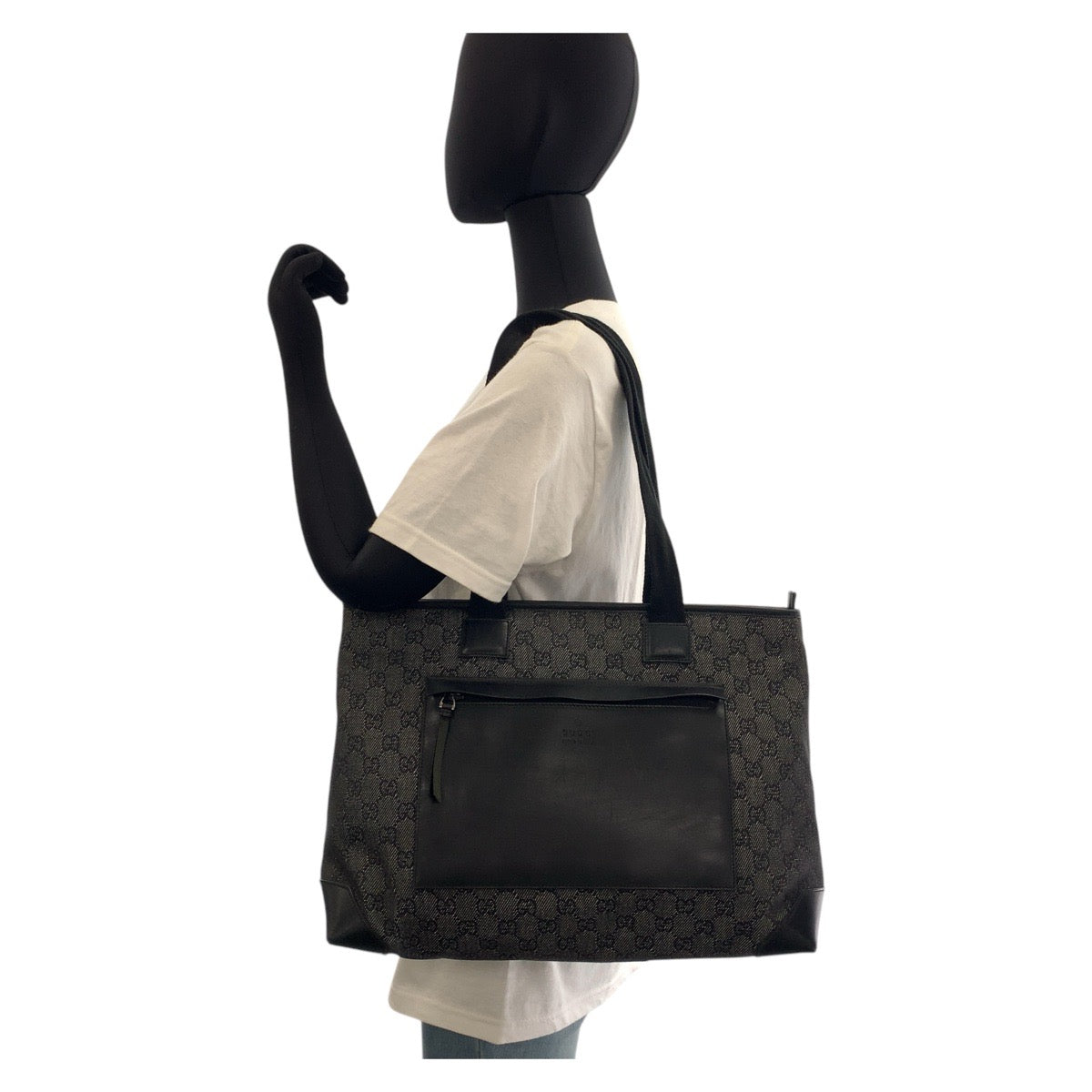 14909
GUCCI グッチ ブラック 黒 GGキャンバス / レザー 34339 トートバッグ ショルダーバッグ  レディース