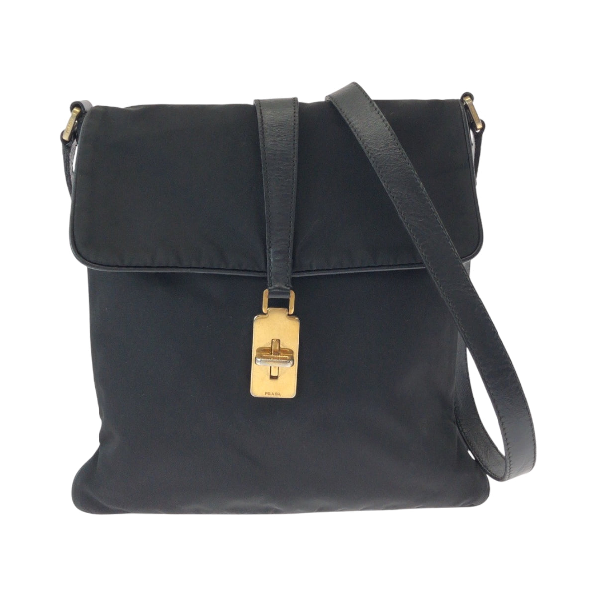 14910
PRADA プラダ テスート 三角ロゴプレート ブラック 黒 ゴールド金具 ナイロン ショルダーバッグ ポシェット  レディース ABP18