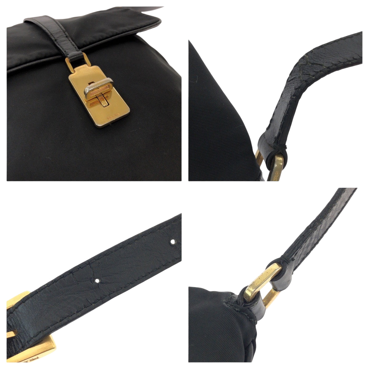14910
PRADA プラダ テスート 三角ロゴプレート ブラック 黒 ゴールド金具 ナイロン ショルダーバッグ ポシェット  レディース ABP18