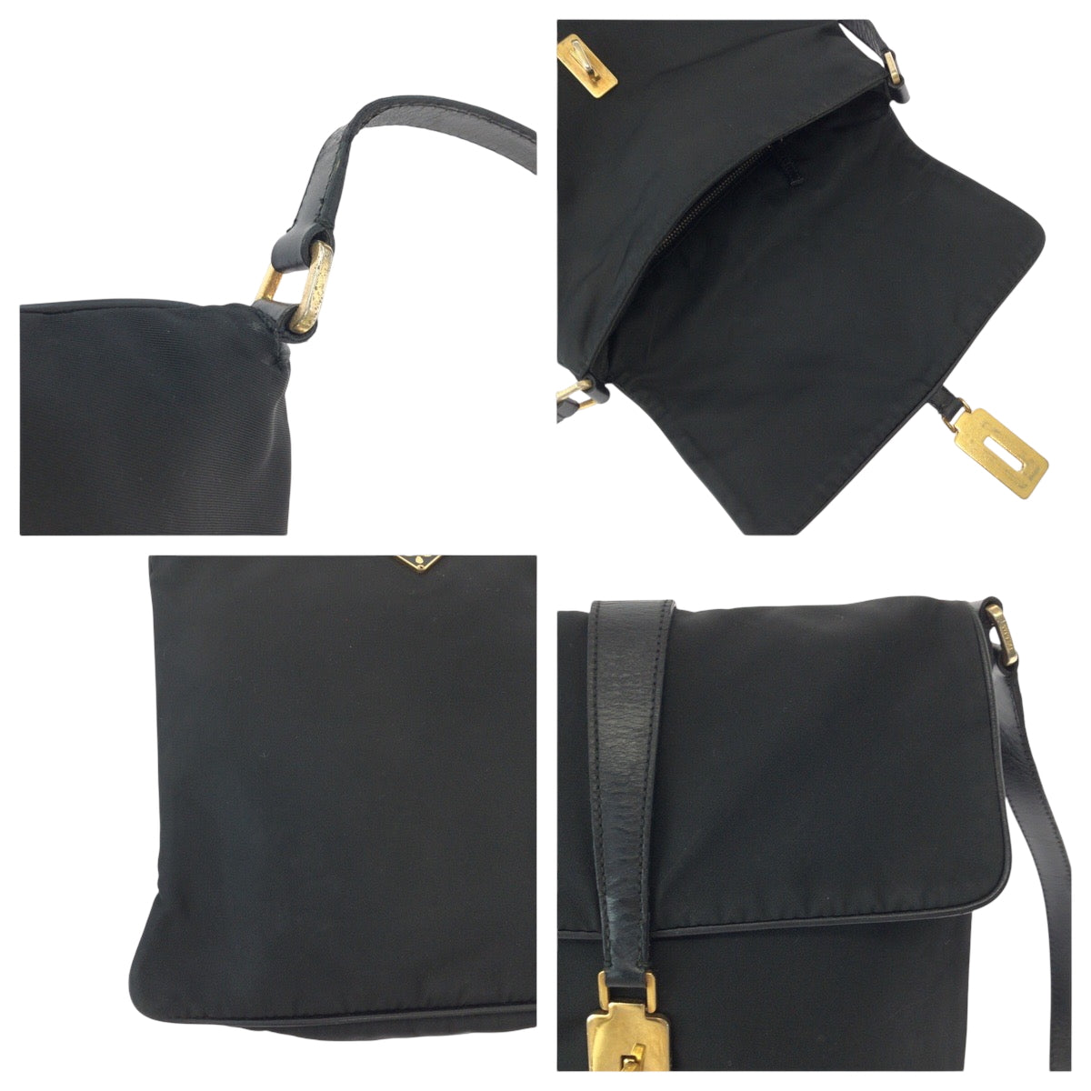 14910
PRADA プラダ テスート 三角ロゴプレート ブラック 黒 ゴールド金具 ナイロン ショルダーバッグ ポシェット  レディース ABP18
