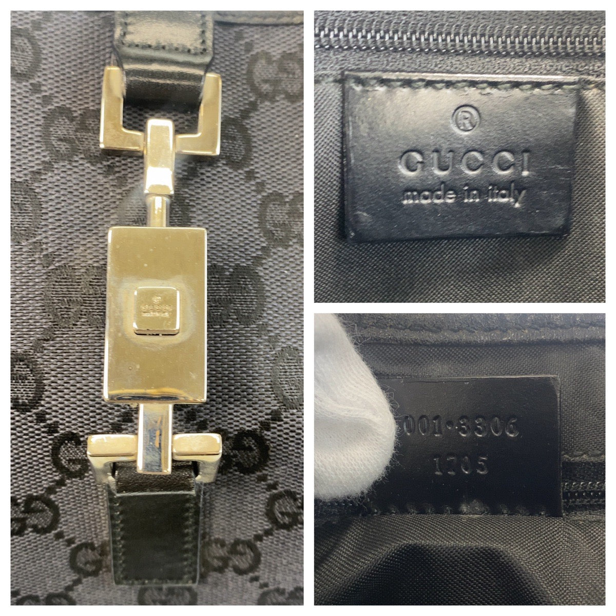 14911
GUCCI グッチ ジャッキー ブラック 黒 GGキャンバス / レザー 001 3306 ショルダーバッグ  レディース
