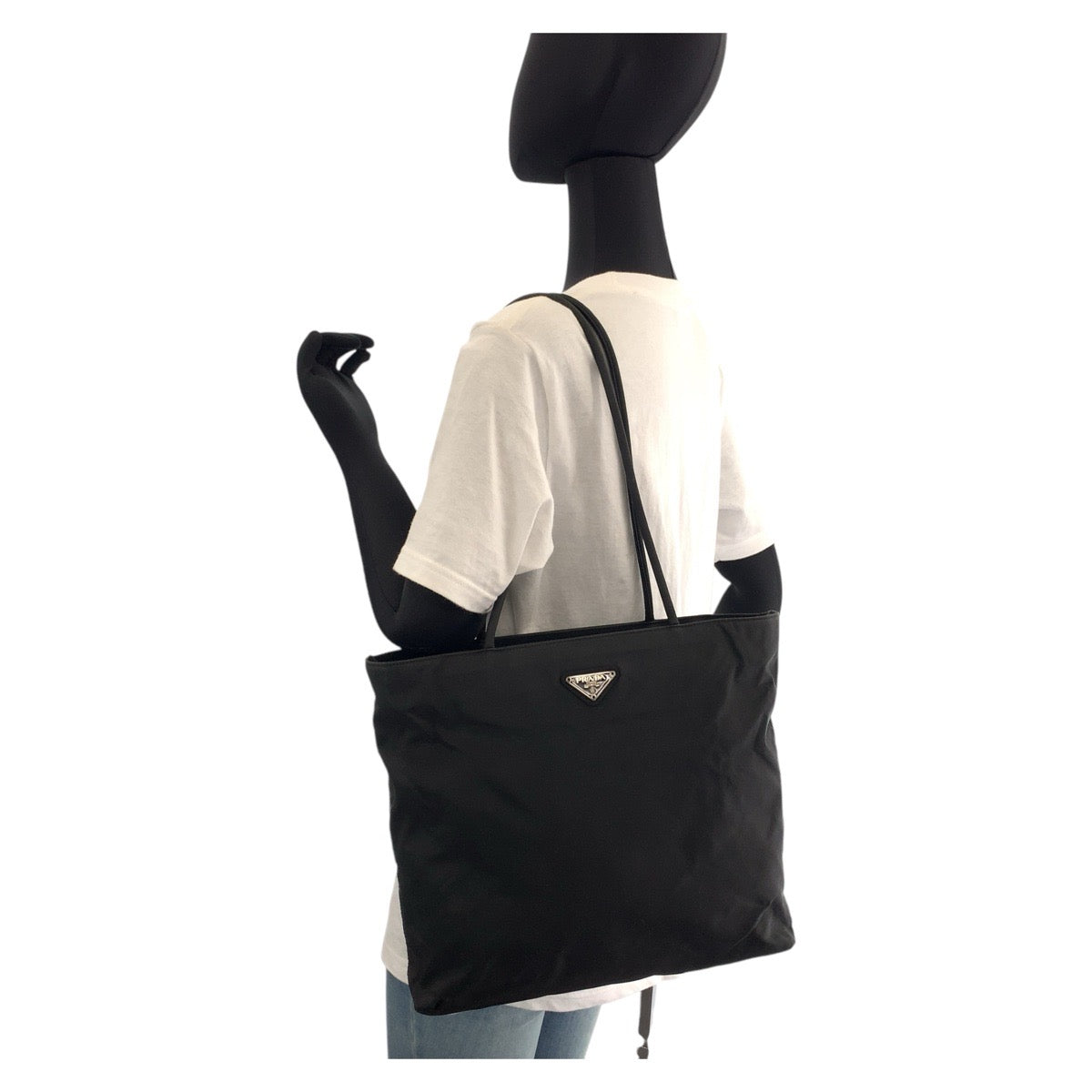 14917
PRADA プラダ テスート 三角ロゴプレート ブラック 黒 シルバー金具 ナイロン トートバッグ ショルダーバッグ  レディース