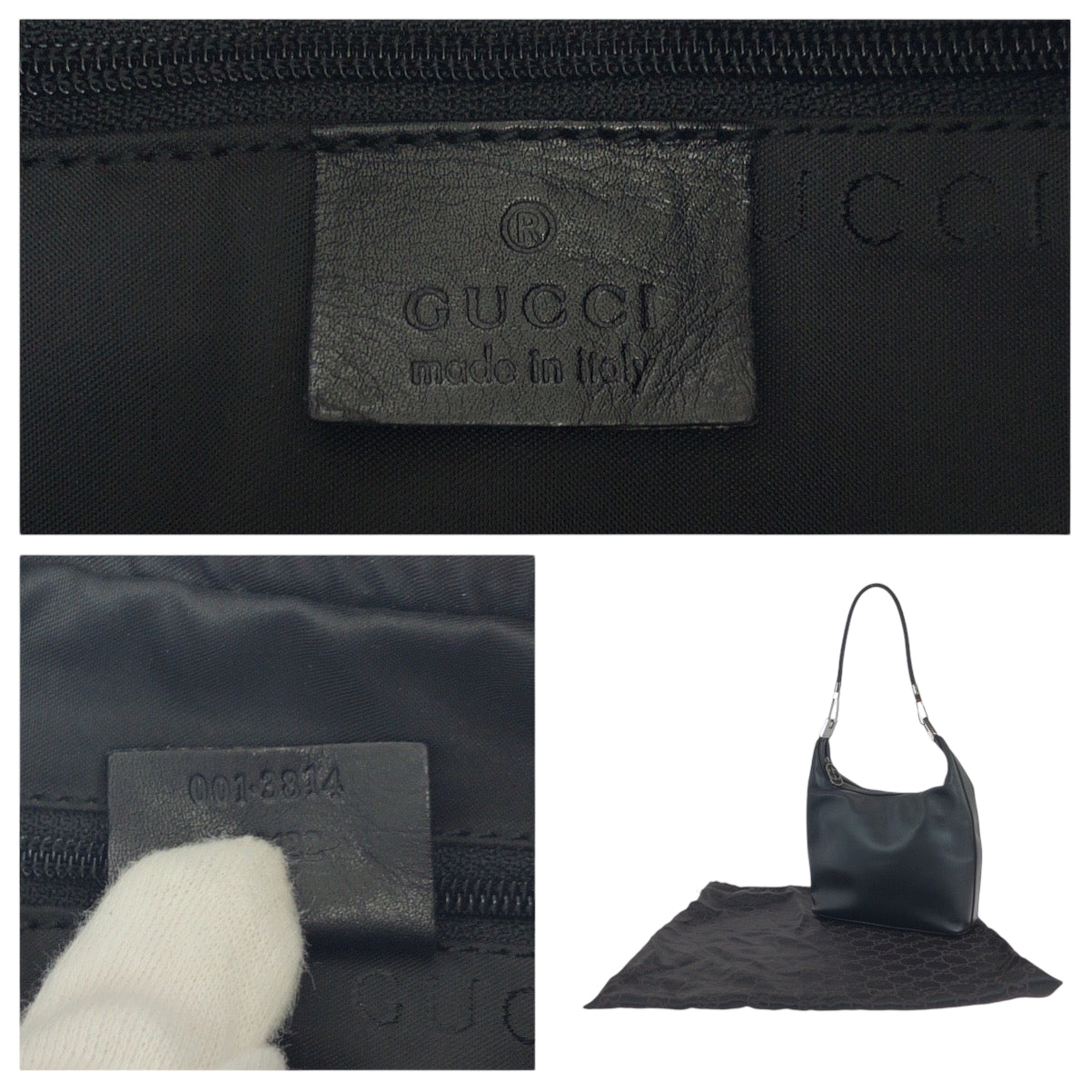 14919
GUCCI グッチ ブラック 黒 シルバー金具 レザー 001 3814  002122 ホーボー ワンショルダーバッグ 肩掛け  レディース