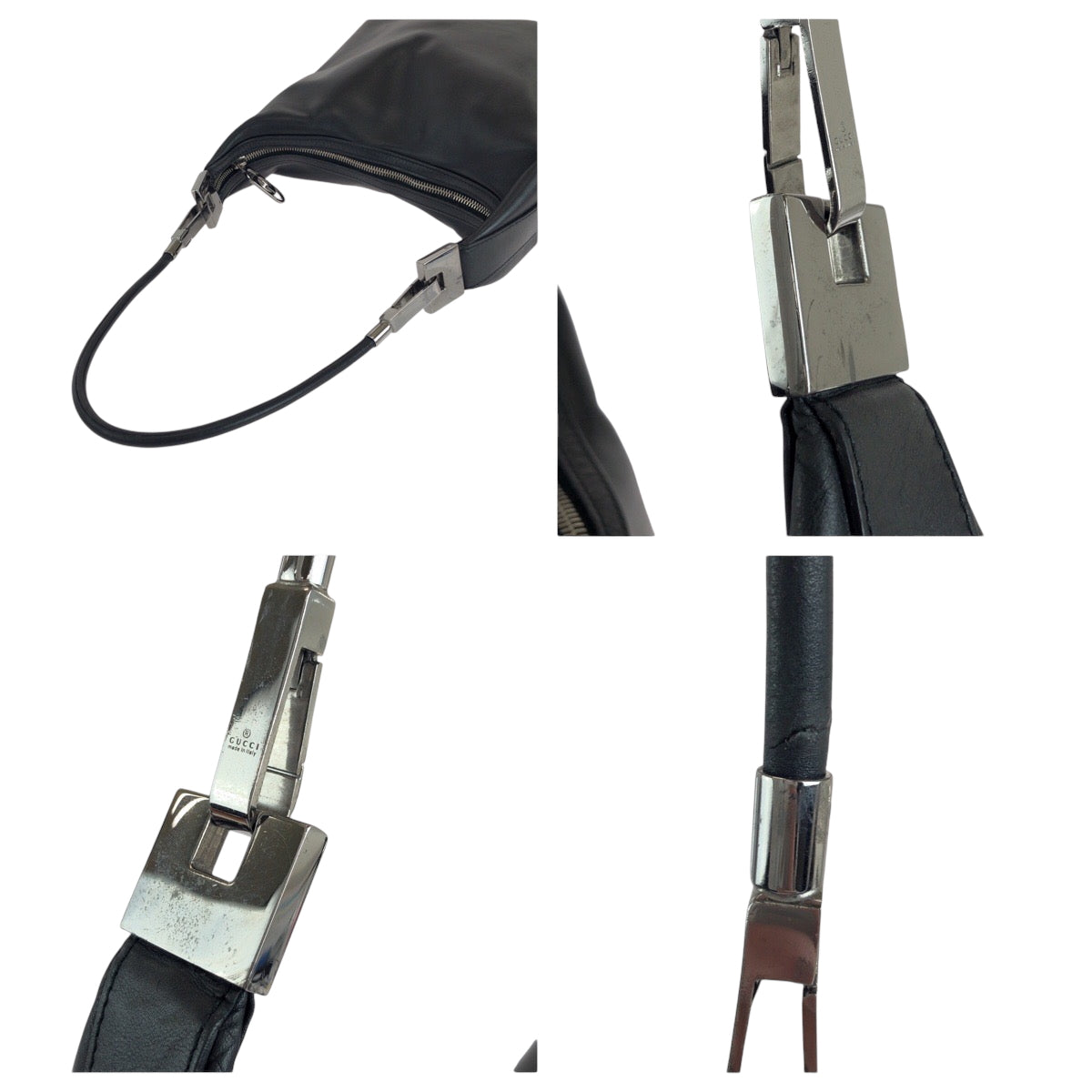 14919
GUCCI グッチ ブラック 黒 シルバー金具 レザー 001 3814  002122 ホーボー ワンショルダーバッグ 肩掛け  レディース