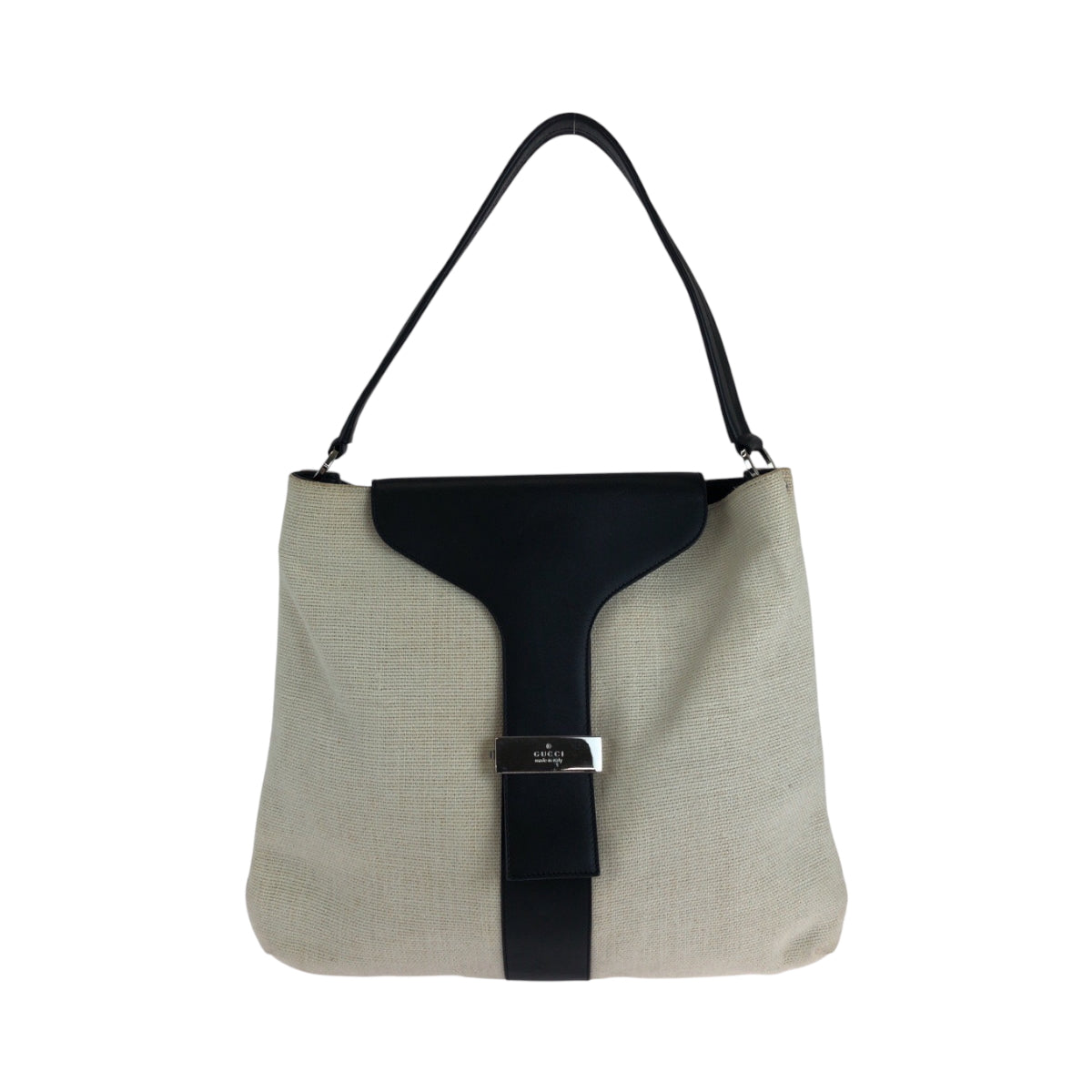 14920
GUCCI グッチ アイボリー ブラック 黒 シルバー金具 コットン 001 4014 001013 ホーボー ワンショルダーバッグ 肩掛け  レディース