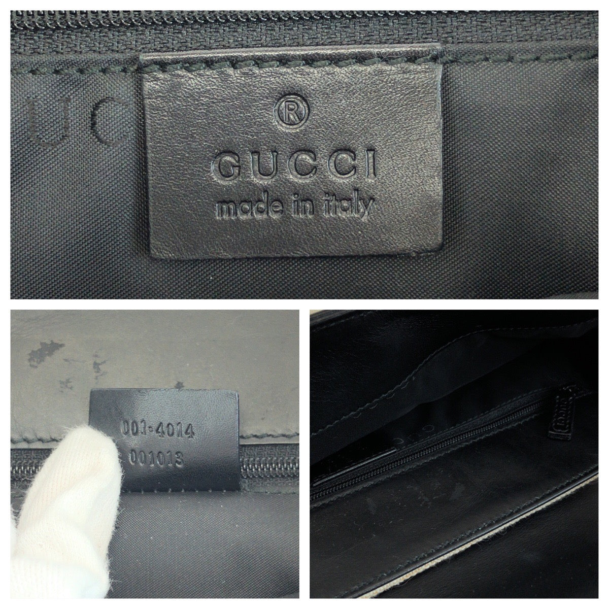 14920
GUCCI グッチ アイボリー ブラック 黒 シルバー金具 コットン 001 4014 001013 ホーボー ワンショルダーバッグ 肩掛け  レディース