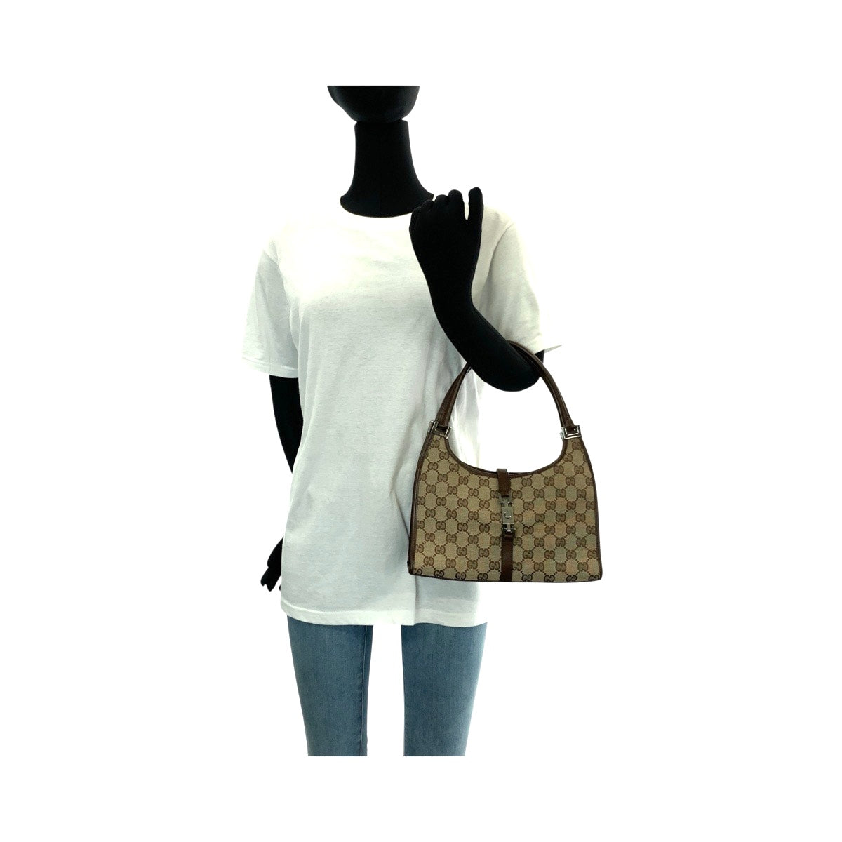 14926
GUCCI グッチ ジャッキー ブラウン 茶 シルバー金具 GGキャンバス / レザー 1721 ハンドバッグ ショルダーバッグ  レディース