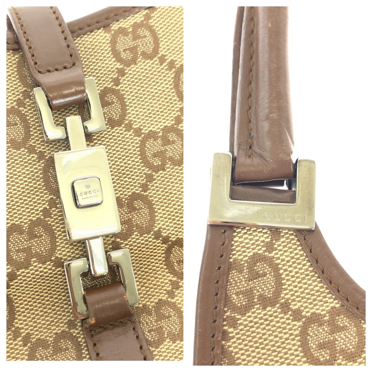 14926
GUCCI グッチ ジャッキー ブラウン 茶 シルバー金具 GGキャンバス / レザー 1721 ハンドバッグ ショルダーバッグ  レディース