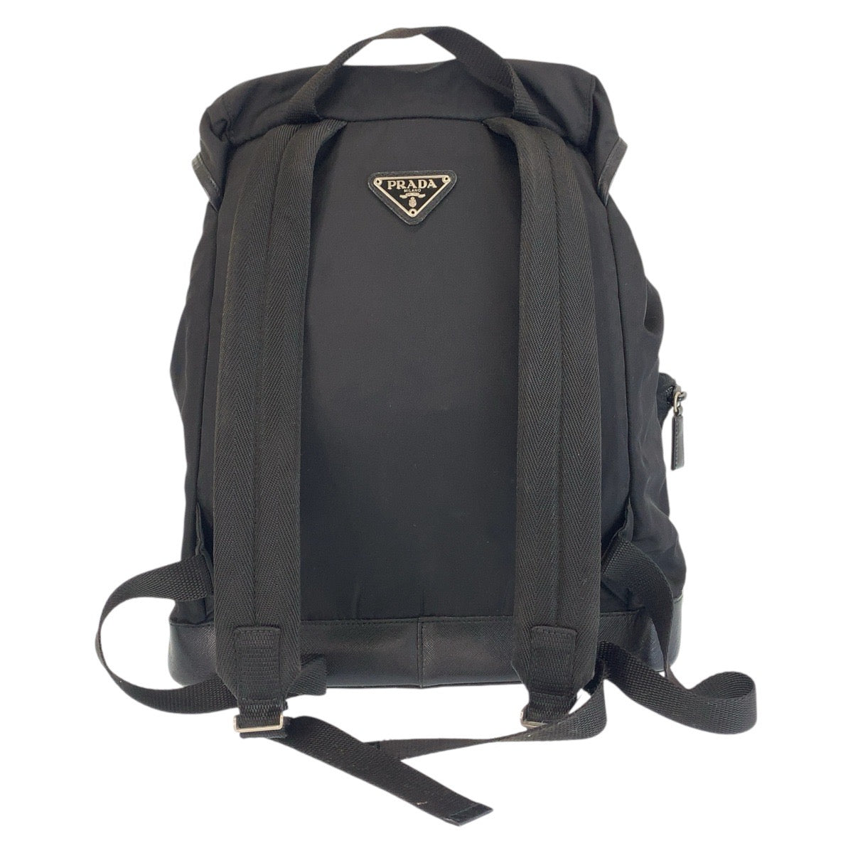 14927
PRADA プラダ テスート サフィアーノ 三角ロゴプレート ブラック 黒 シルバー金具 ナイロン / レザー リュック・デイパック バックパック 男女兼用  レディース AB39