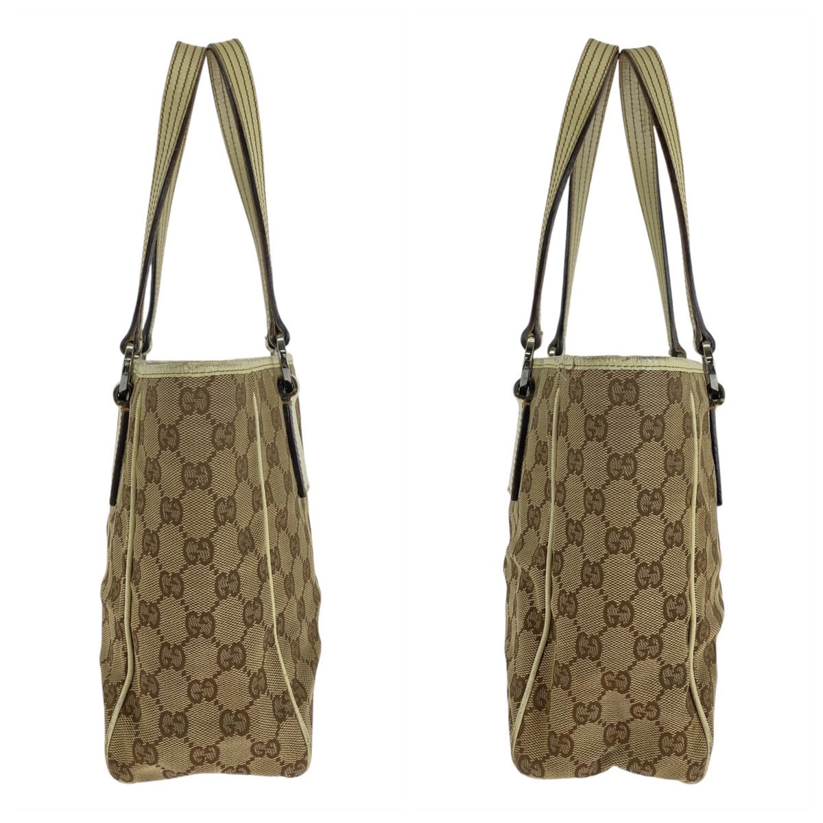14928
GUCCI グッチ ベージュ ホワイト 白 GGキャンバス / レザー 11309 トートバッグ ショルダーバッグ  レディース