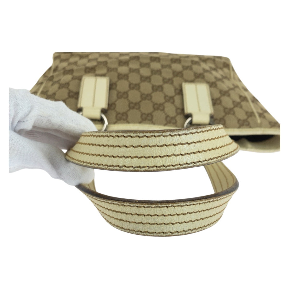14928
GUCCI グッチ ベージュ ホワイト 白 GGキャンバス / レザー 11309 トートバッグ ショルダーバッグ  レディース